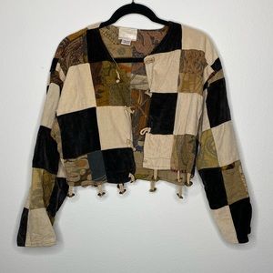 Vintage Reversible Corduroy Patchwork Checkered Tapestry Jacket Crop Shrug